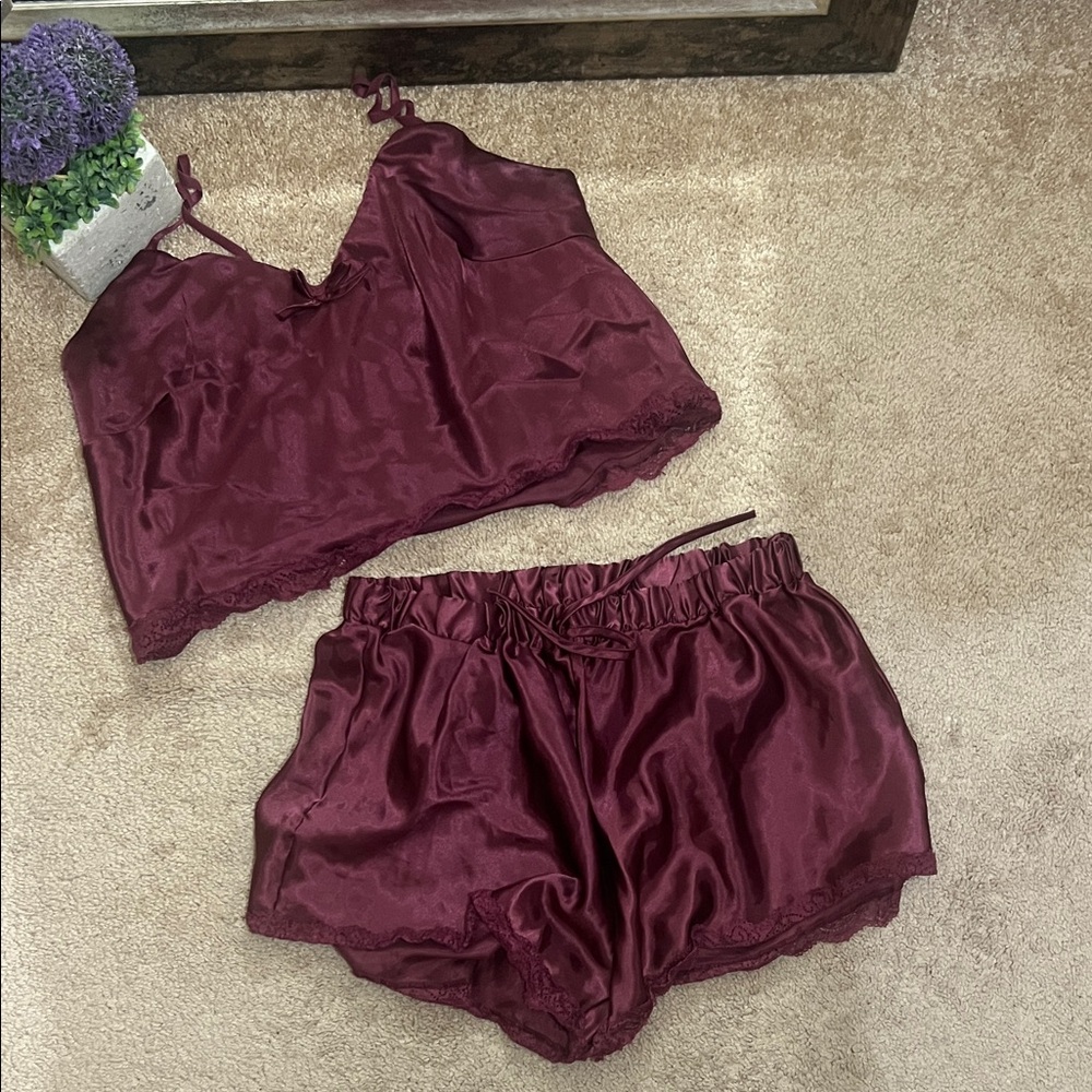 Just sexy lingerie Deep Red Satin Pajama Set